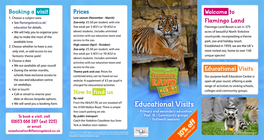 Leaflet advertising educational zoo visits to schools